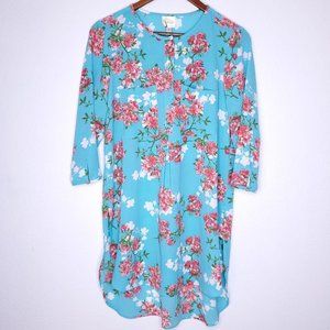 Fig And Flower Top Womens Medium Blue Pink Floral